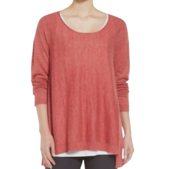 Eileen Fisher Persimmon Tencel Alpaca Scoop Neck Sweater Women’s Large FLAWED - Picture 1 of 12